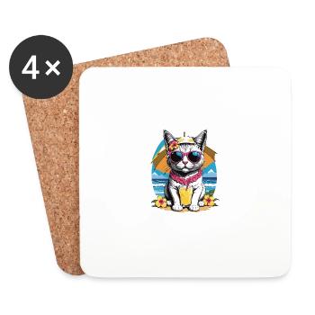 Cat Vacation Vacation Cat Vacation Hawaii Island Sea - Coasters (set of 4) - white - Front
