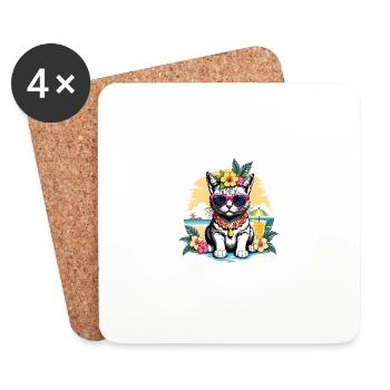 Cat Vacation Vacation Cat Vacation Hawaii Island Sea - Coasters (set of 4) - white - Front