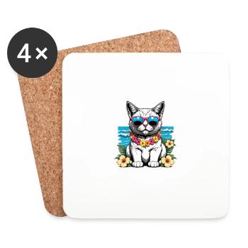 Cat Vacation Vacation Cat Vacation Hawaii Island Sea - Coasters (set of 4) - white - Front