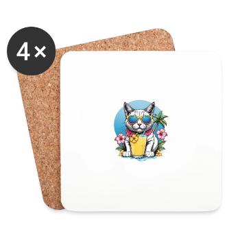 Cat Vacation Vacation Cat Vacation Hawaii Island Sea - Coasters (set of 4) - white - Front