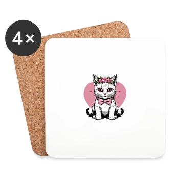 Sweet Cat Sweet Cat Bride Wedding Wedding Marry Love - Coasters (set of 4) - white - Front