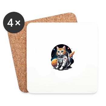 Chat astronaute Espace Chat Amour Cadeau - Dessous de verre (lot de 4) - blanc - Devant