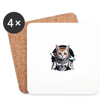 Chat astronaute Espace Chat Amour Cadeau - Dessous de verre (lot de 4) - blanc - Devant