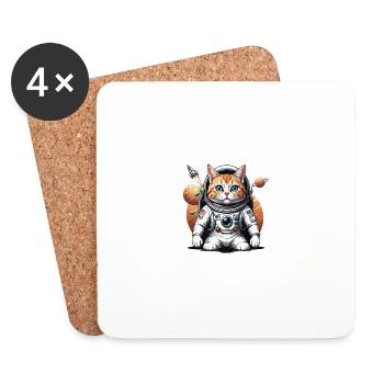 Chat astronaute Espace Chat Amour Cadeau - Dessous de verre (lot de 4) - blanc - Devant