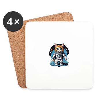 Chat astronaute Espace Chat Amour Cadeau - Dessous de verre (lot de 4) - blanc - Devant