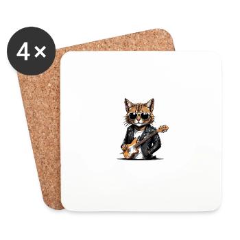 Cat Rocker Cat HardRock Gift - Coasters (set of 4) - white - Front