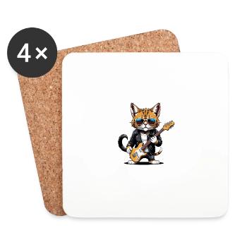 Cat Rocker Katze HardRock Geschenk - Untersetzer (4er-Set) - Weiß - Vorne
