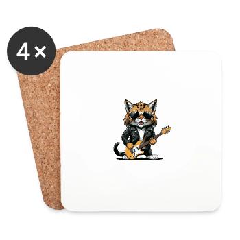 Cat Rocker Cat HardRock Gift - Dessous de verre (lot de 4) - blanc - Devant