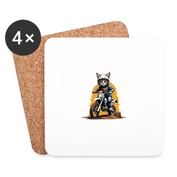 Cat Motocross Bike Cadeau Moto Supermoto - Dessous de verre (lot de 4) - blanc - Devant