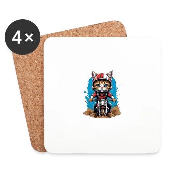 Cat Motocross Bike Cadeau Moto Supermoto - Dessous de verre (lot de 4) - blanc - Devant