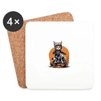 Cat Motocross Bike Cadeau Moto Supermoto - Dessous de verre (lot de 4) - blanc - Devant