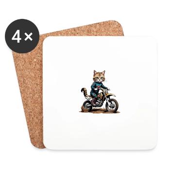 Cat Motocross Bike Cadeau Moto Supermoto - Dessous de verre (lot de 4) - blanc - Devant