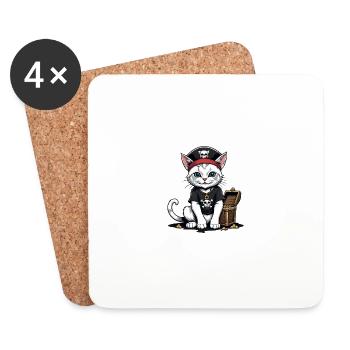 Pirate Chat Drôle Enfants Chemise Cadeau Pirate - Dessous de verre (lot de 4) - blanc - Devant
