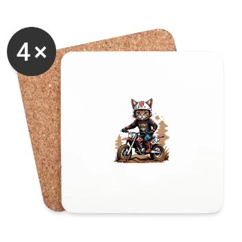 Cat Motocross Bike Cadeau Moto Supermoto - Dessous de verre (lot de 4) - blanc - Devant