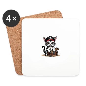 Pirate Chat Drôle Enfants Chemise Cadeau Pirate - Dessous de verre (lot de 4) - blanc - Devant