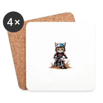 Cat Motocross Bike Cadeau Moto Supermoto - Dessous de verre (lot de 4) - blanc - Devant