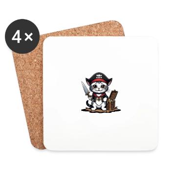 Pirate Chat Drôle Enfants Chemise Cadeau Pirate - Dessous de verre (lot de 4) - blanc - Devant