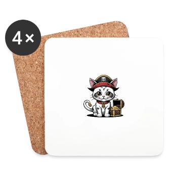 Pirate Chat Drôle Enfants Chemise Cadeau Pirate - Dessous de verre (lot de 4) - blanc - Devant