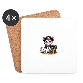 Pirate Chat Drôle Enfants Chemise Cadeau Pirate - Dessous de verre (lot de 4) - blanc - Devant