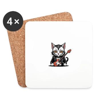 Cat Rocker Katze HardRock Geschenk - Untersetzer (4er-Set) - Weiß - Vorne