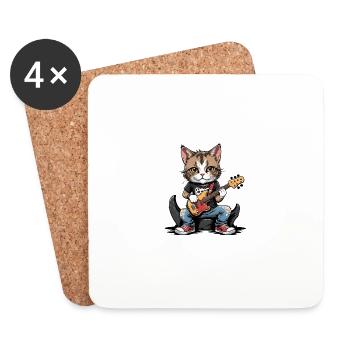 Cat Rocker Katze HardRock Geschenk - Untersetzer (4er-Set) - Weiß - Vorne