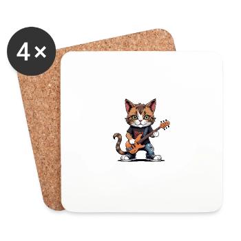 Cat Rocker Katze HardRock Geschenk - Untersetzer (4er-Set) - Weiß - Vorne
