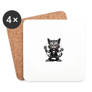 Cat Rocker Cat HardRock Gift - Dessous de verre (lot de 4) - blanc - Devant