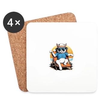 Cat Vacation Vacation Cat Vacation Hawaii Island Cat - Coasters (set of 4) - white - Front