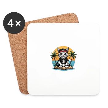 Pirat Katze Lustig Kinder Shirt Geschenk Piraten - Untersetzer (4er-Set) - Weiß - Vorne