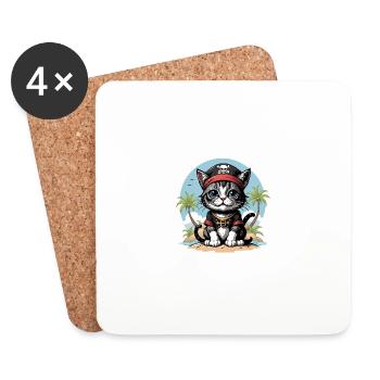 Pirate Chat Drôle Enfants Chemise Cadeau Pirate - Dessous de verre (lot de 4) - blanc - Devant