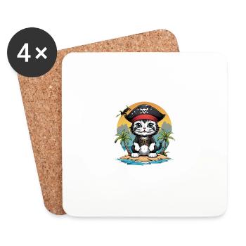 Pirate Chat Drôle Enfants Chemise Cadeau Pirate - Dessous de verre (lot de 4) - blanc - Devant