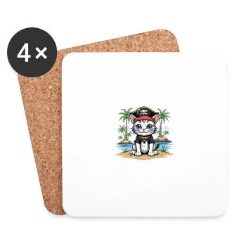 Pirat Katze Lustig Kinder Shirt Geschenk Piraten - Untersetzer (4er-Set) - Weiß - Vorne