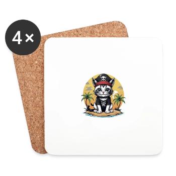 Pirate Chat Drôle Enfants Chemise Cadeau Pirate - Dessous de verre (lot de 4) - blanc - Devant