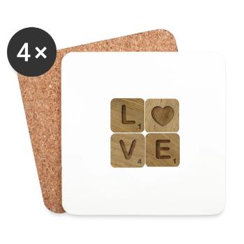 Love sur bois Coeur Lettres - Dessous de verre (lot de 4) - blanc - Devant