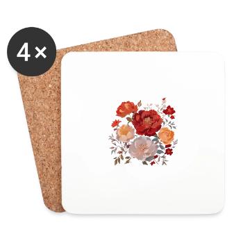 Bouquet de fleurs, pivoines, coquelicots, millésime, fleur - Dessous de verre (lot de 4) - blanc - Devant
