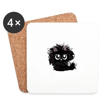 Katze, illustration,schwarz,zerzaust, strubbelig - Untersetzer (4er-Set) - Weiß - Vorne