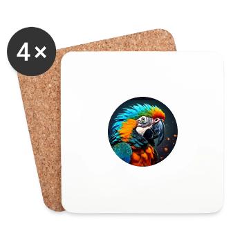Parrot, Colorful, Sequins, Glitter, Bird - Coasters (set of 4) - white - Front