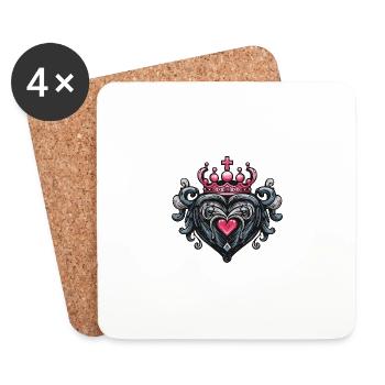 Cœur Couronne Amour - Dessous de verre (lot de 4) - blanc - Devant