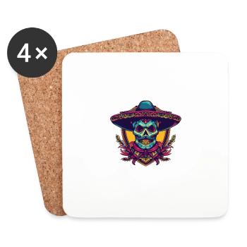 Crâne Mexicain Sombrero - Dessous de verre (lot de 4) - blanc - Devant