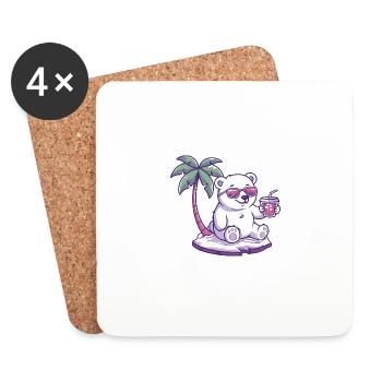 Polar Bear Summer Beach Comic - Coasters (set of 4) - white - Front