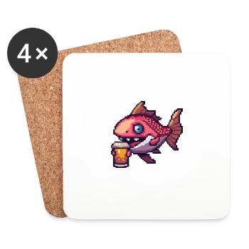 Piranha Poisson Bière Pixel - Dessous de verre (lot de 4) - blanc - Devant