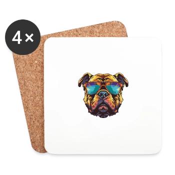 Bulldog Dog Cool Head Party - Coasters (set of 4) - white - Front