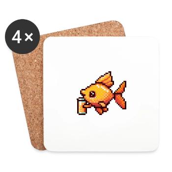 Poisson rouge bière pixel - Dessous de verre (lot de 4) - blanc - Devant