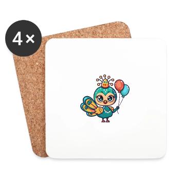 paon oiseau anniversaire bébé - Dessous de verre (lot de 4) - blanc - Devant
