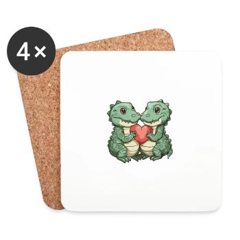 Couple d’alligator Amour - Dessous de verre (lot de 4) - blanc - Devant