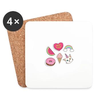 Emojis - Katze, Regenbogen, Wassermelone, Eiscrem - Untersetzer (4er-Set) - Weiß - Vorne