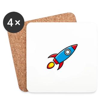 Rocket Spaceship Cartoon - Coasters (set of 4) - white - Front