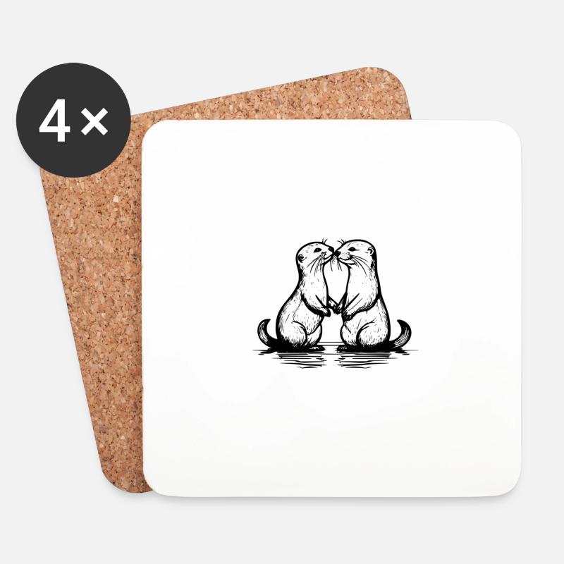 Zwei Otter - Untersetzer (4er-Set) - Weiß
