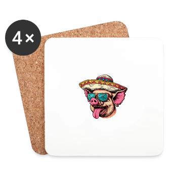 Cochon Bande Dessinée Drôle Sombrero - Dessous de verre (lot de 4) - blanc - Devant