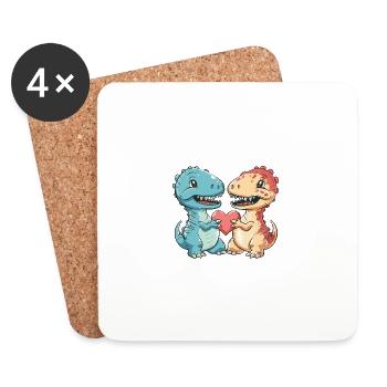 Dinosaure Amour Couple - Dessous de verre (lot de 4) - blanc - Devant